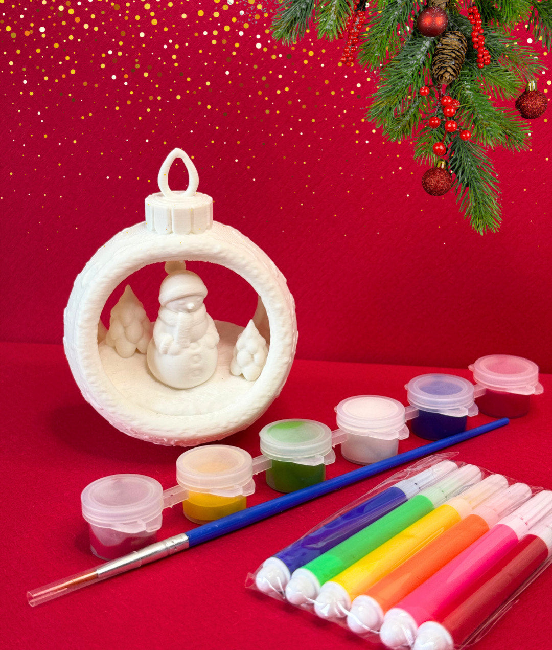 Christmas Bauble Snowman DIY Painting Kit – Paint-Your-Own Ornament for Kids & Families