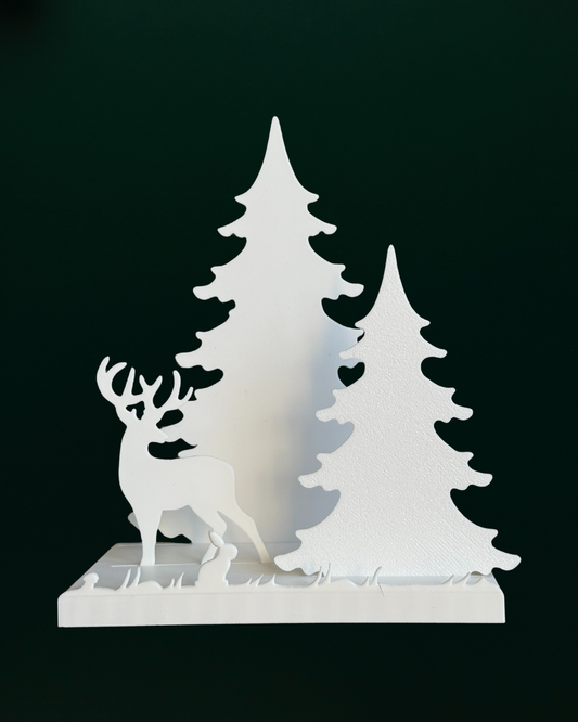 Christmas Deer & Pine Tree LED Light – Cozy Holiday Table Décor