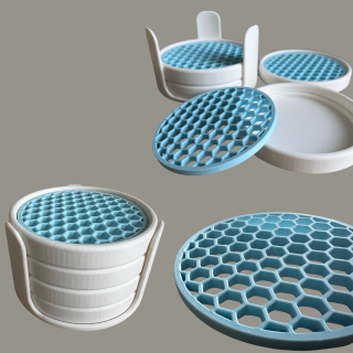 Honeycomb Coaster Set – Modern Table Coasters with Holder