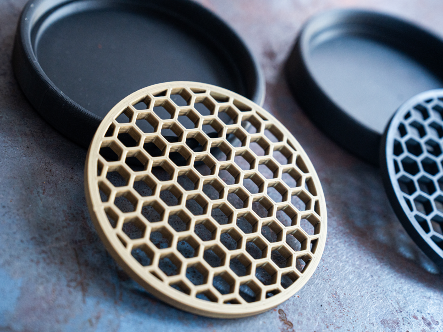 Honeycomb Coaster Set – Modern Table Coasters with Holder