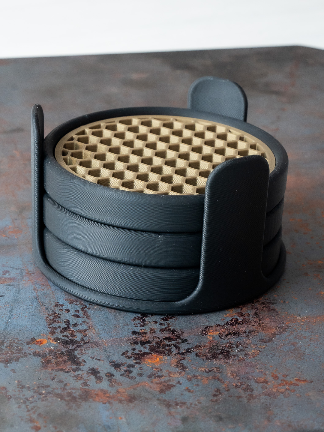 Honeycomb Coaster Set – Modern Table Coasters with Holder