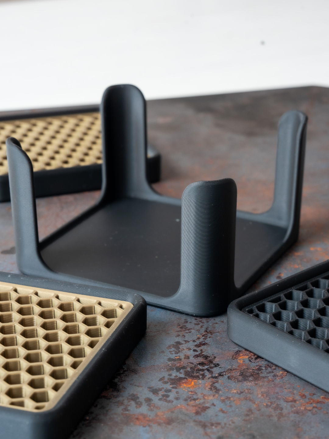 Square Honeycomb Coasters – Modern 3D-Printed Drink Coaster Set