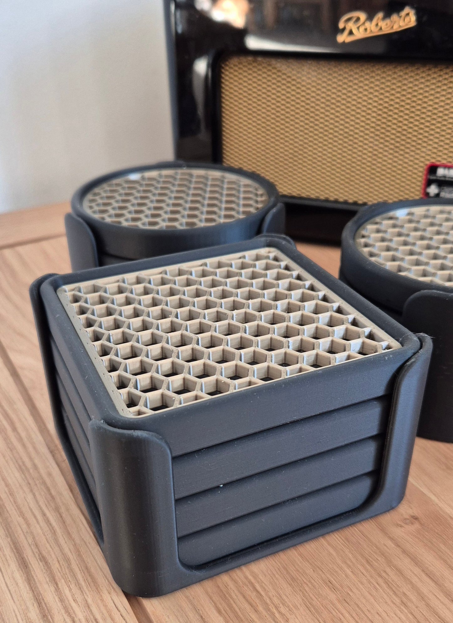 Square Honeycomb Coasters – Modern 3D-Printed Drink Coaster Set